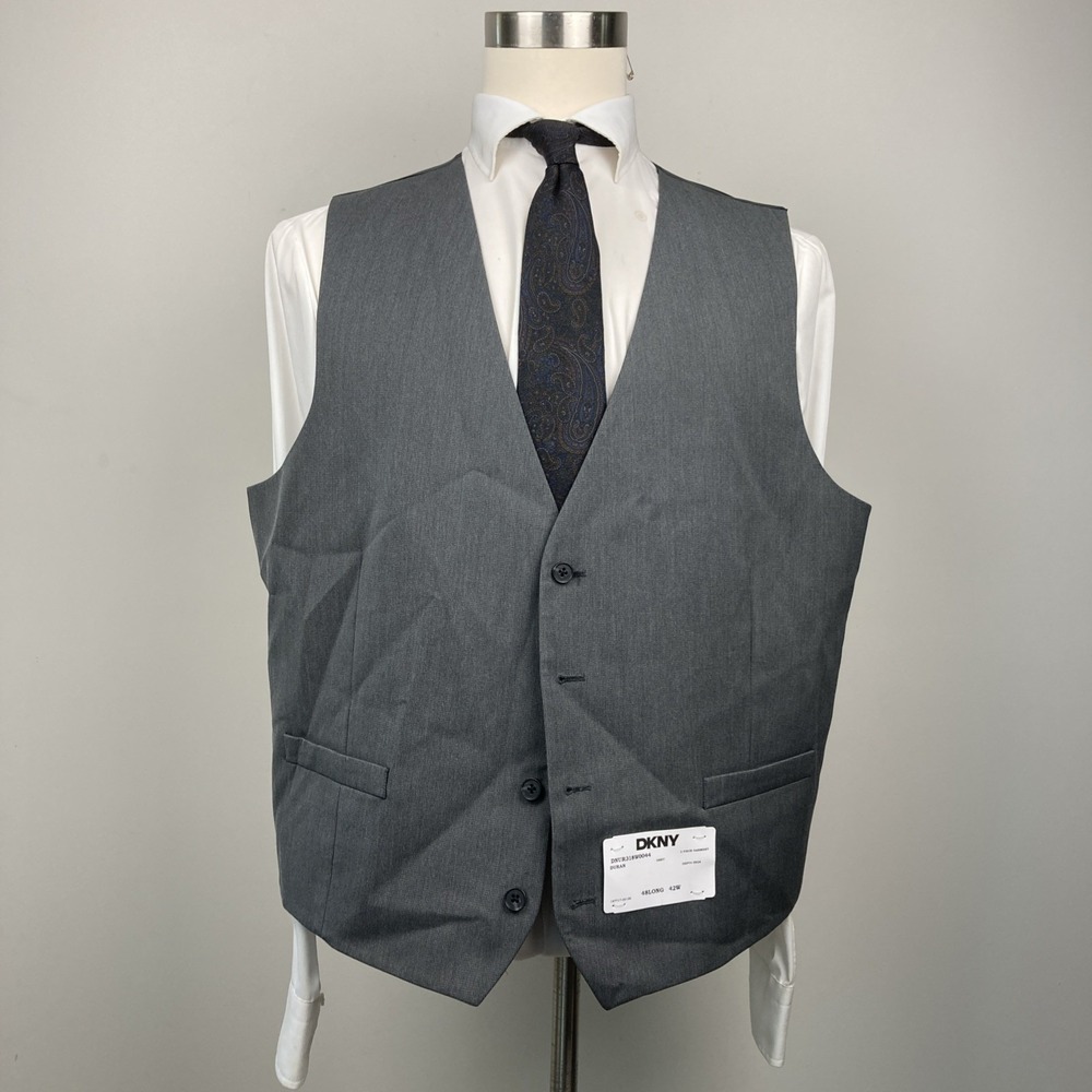 DKNY Mens 4 Button Gray Vest Size 48
